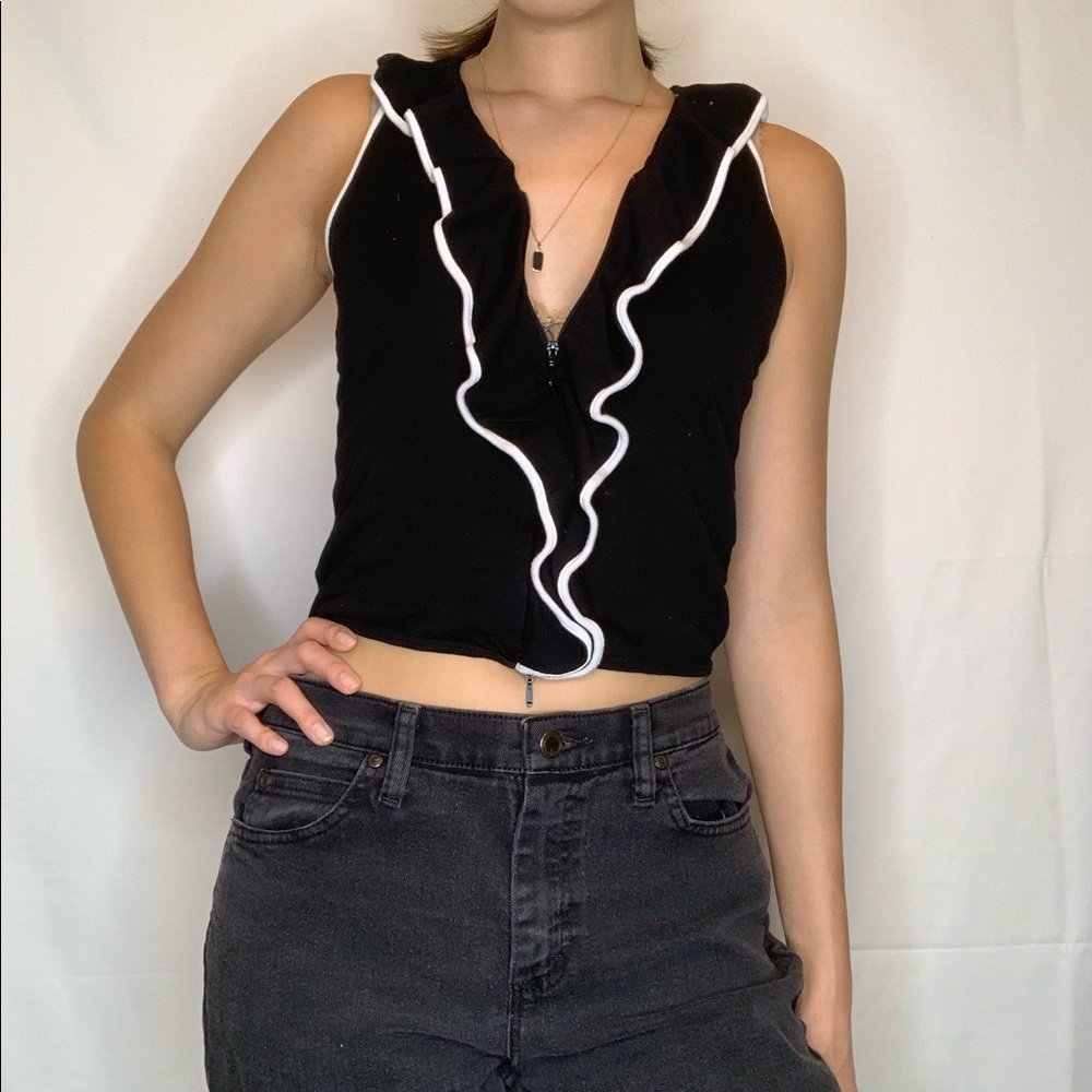 VINTAGE DOUBLE ZIP FRILLY KNIT TOP 🎧